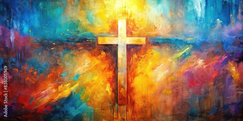 Abstract background painting with Christian cross , abstract, background, painting, art, cross, Christian, religion, spiritual, faith, symbol, belief, religious, traditional, sacred, texture