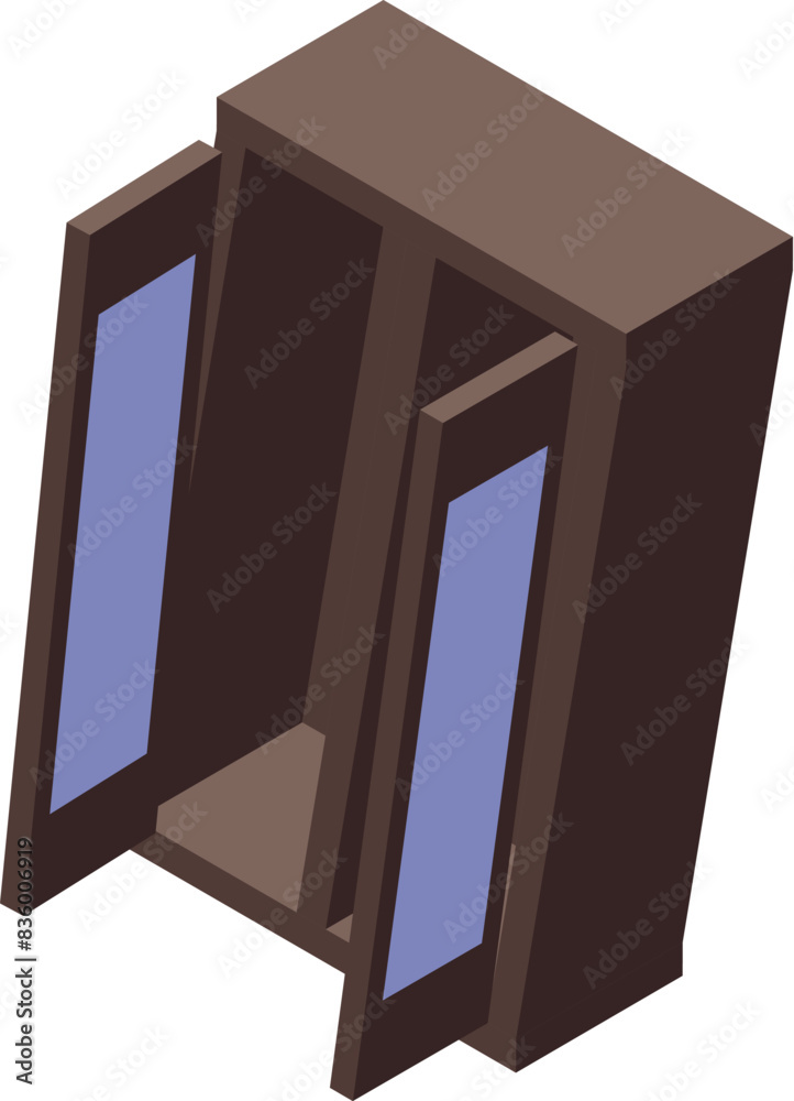 3d illustration of an isometric view of open brown wooden window frames 3d illustration of an isometric view of open brown wooden window frames