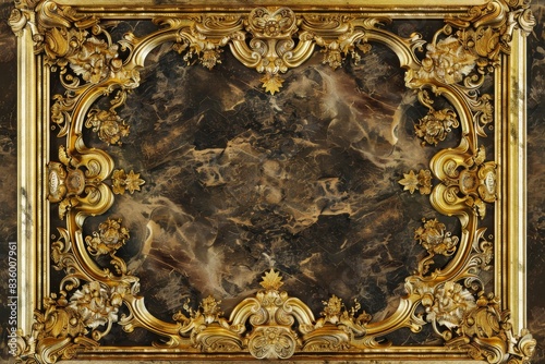 Lavish antique baroque, barocco ornate marble ceiling frame non linear reformation design. elaborate ceiling with intricate accents depicting classic elegance and architectural beauty photo