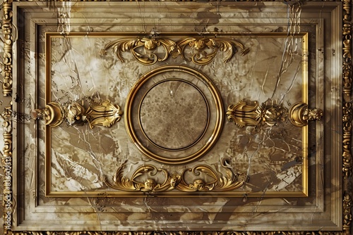 Lavish antique baroque, barocco ornate marble ceiling frame non linear reformation design. elaborate ceiling with intricate accents depicting classic elegance and architectural beauty photo