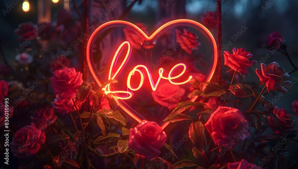 Shiny Heart and Roses: A Love Sign in Light Shiny Heart and Roses: A Love Sign in Light