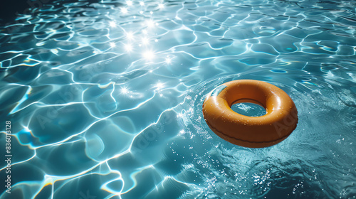 An inner tube floating in a blue swimming pool. photo
