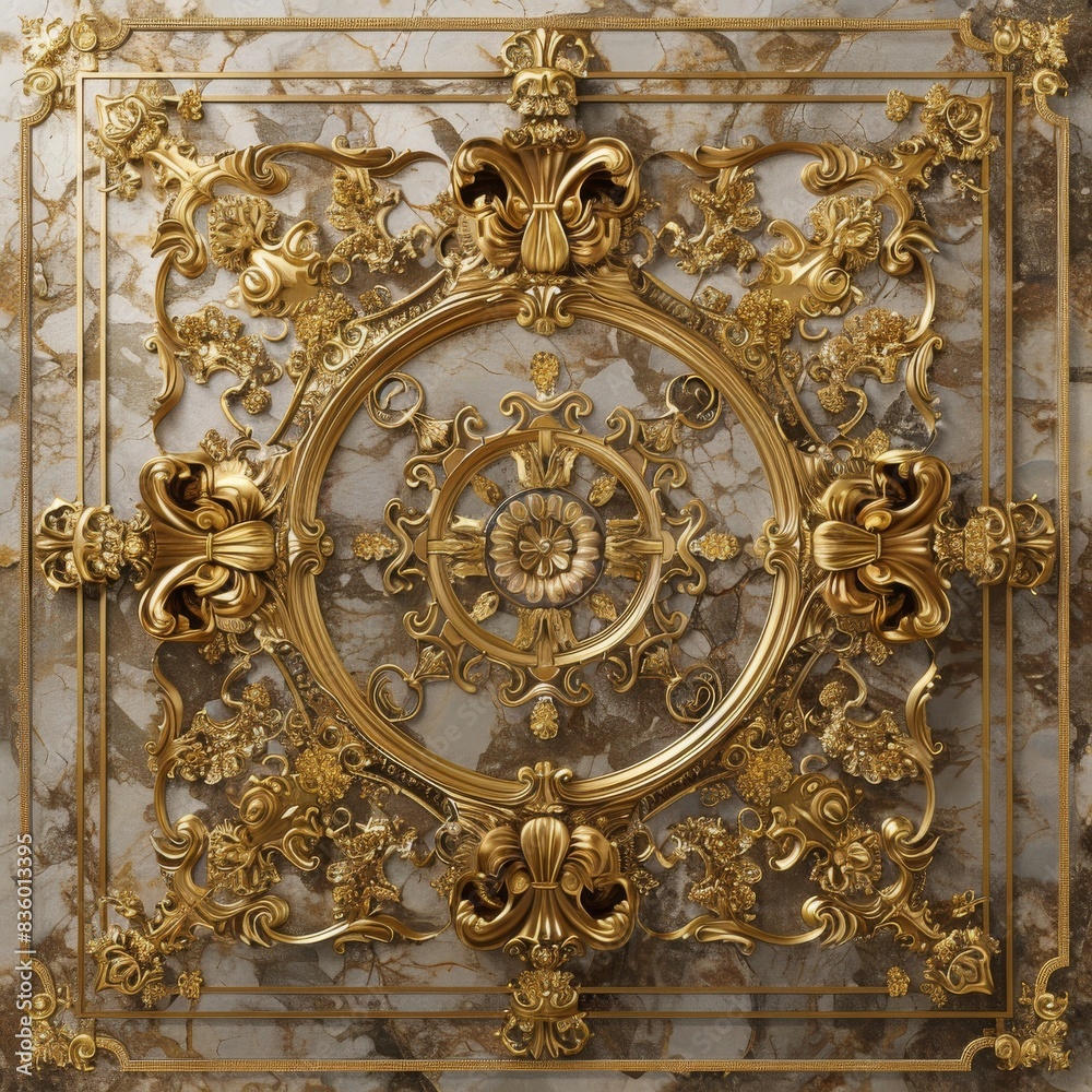 Obraz premium Lavish antique baroque, barocco ornate marble ceiling frame non linear reformation design. elaborate ceiling with intricate accents depicting classic elegance and architectural beauty