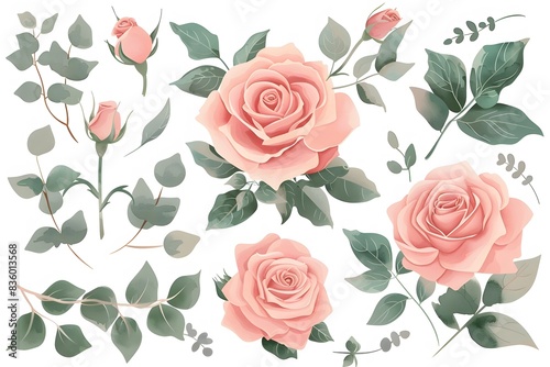 pretty watercolor flowers in pink and green

