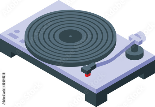 Vintage isometric vinyl turntable illustration with retro style and analog sound for dj equipment and music graphic design collection