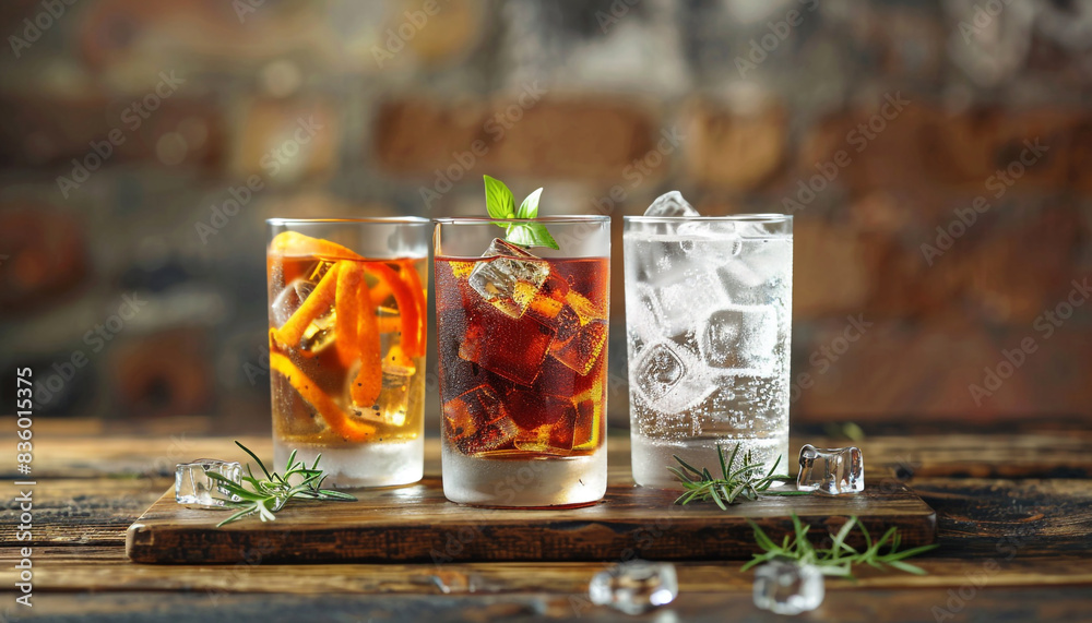 Glasses of different refreshing soda water Glasses of different refreshing soda water