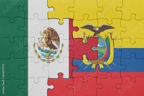 puzzle with the colourful national flag of ecuador and flag of mexico .
