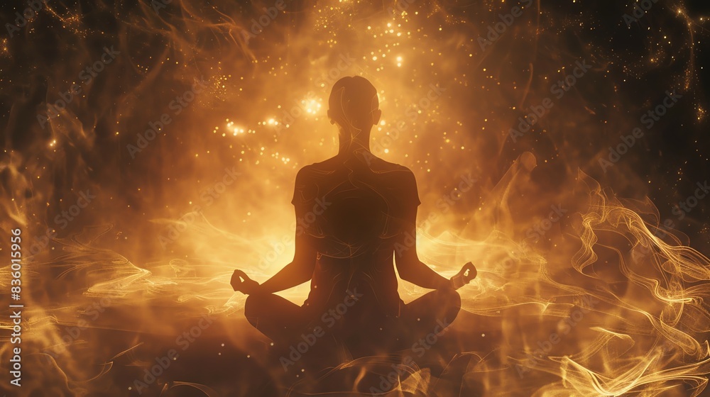 Ancient incantation, mystical energy, copy space, rich tones, double exposure silhouette with spellbinding glow Ancient incantation, mystical energy, copy space, rich tones, double exposure silhouette with spellbinding glow
