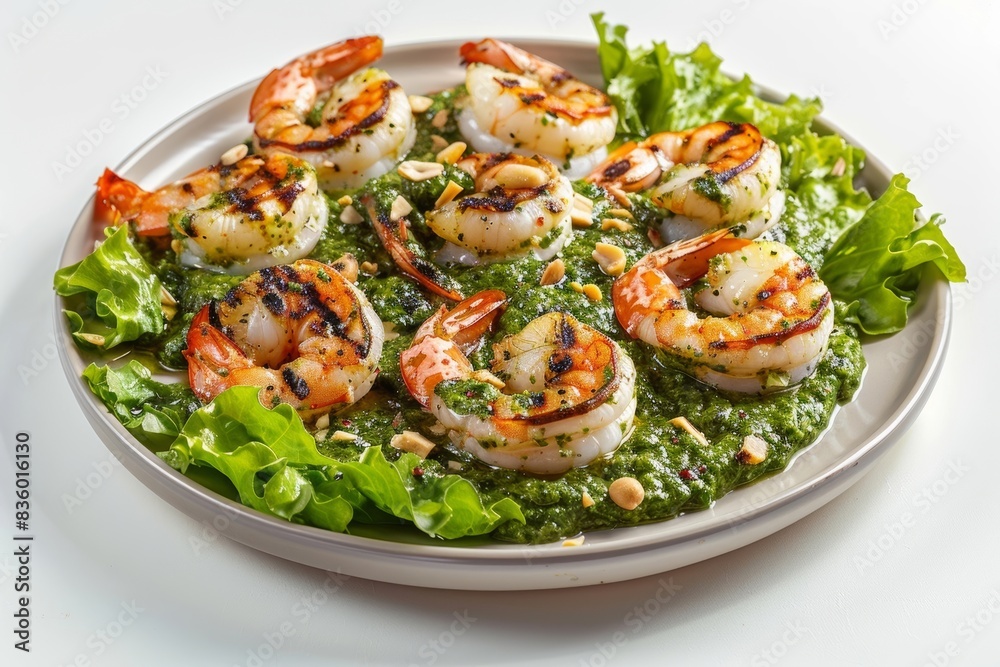 Tangy Lime Grilled Shrimp with Garlic Ginger Pesto and Romaine