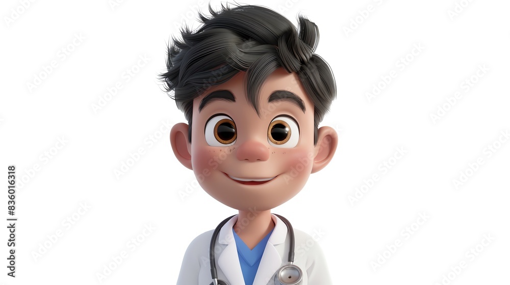 Stylized 3D cartoon young boy as a doctor, no logo, white background, high quality 8k Stylized 3D cartoon young boy as a doctor, no logo, white background, high quality 8k