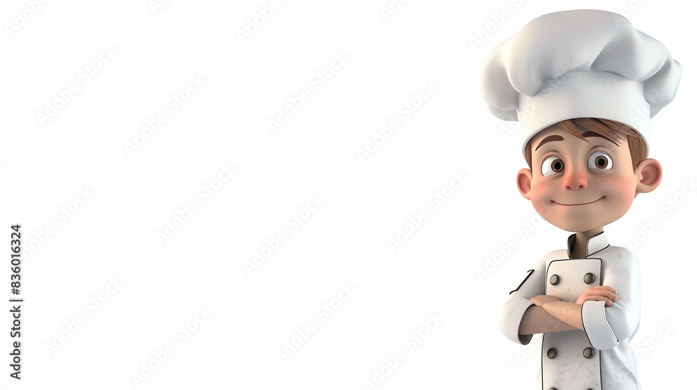 Stylized 3D cartoon young boy as a chef, no logo, white background, high quality 8k Stylized 3D cartoon young boy as a chef, no logo, white background, high quality 8k