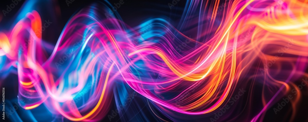 Colorful abstract light trails on black background