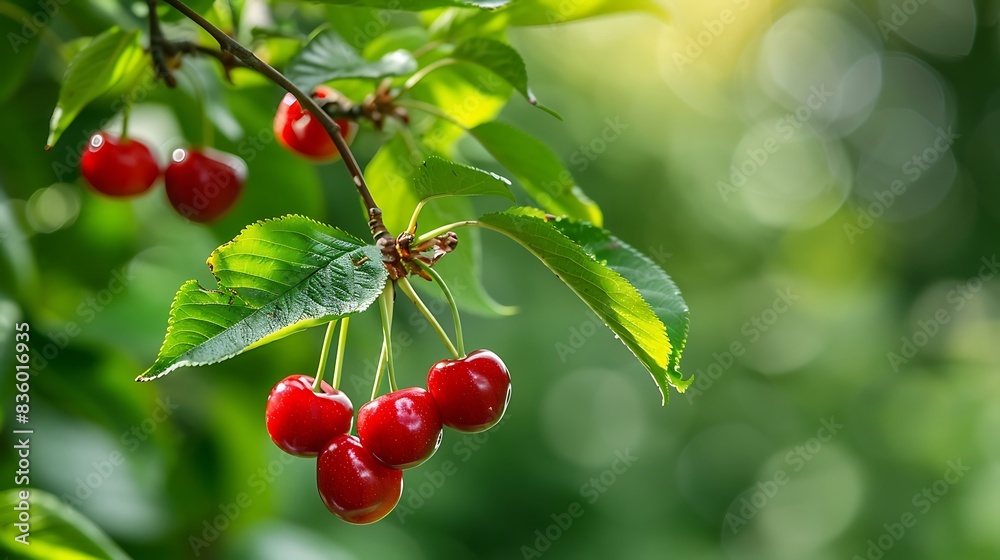 Closeup of green branches with juicy cherries in the garden. Closeup of green branches with juicy cherries in the garden.