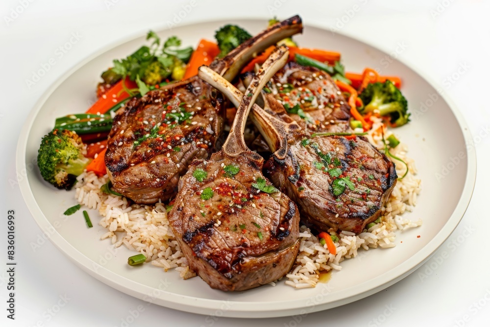 Exquisite Grilled Lamb Chops with Aromatic Jasmine Rice and Fresh Herbs Exquisite Grilled Lamb Chops with Aromatic Jasmine Rice and Fresh Herbs