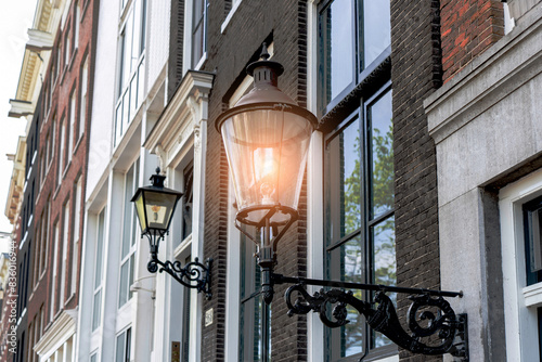 Vertical low angle shot of an old-fashioned traditional street lamp