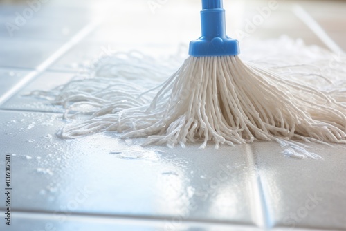 mop head, its fibers glistening with water droplets, as it gently squeezes out excess liquid