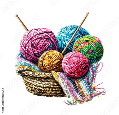Colorful yarn balls in a woven basket with knitting needles and a partial knit project, perfect for cozy crafting inspiration.