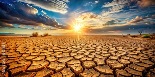 A icon of arid dry land, perfect for environmental and climate change concepts, desert, barren, wasteland, drought, parched, cracked earth, climate, terrain, aridity, global warming photo