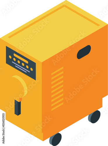 Isometric industrial power generator with diesel fuel engine and 3d illustration for portable electricity backup supply in construction and engineering industry