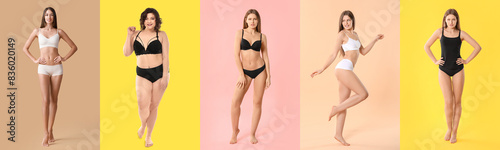Set of young women in under...