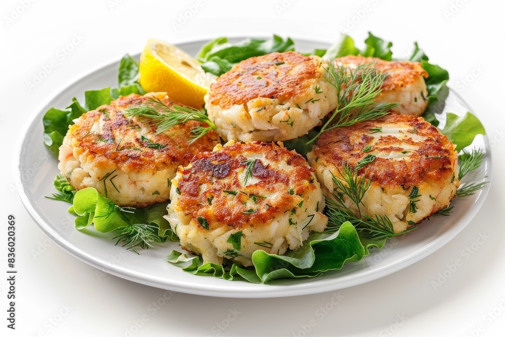 Epicurean Bawlmer Crab Cakes on Bed of Greens with Lemon Epicurean Bawlmer Crab Cakes on Bed of Greens with Lemon