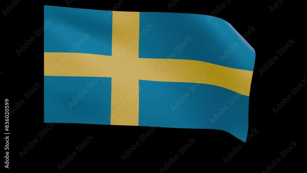 Sweden flag 4k 3d render of a waving nation Swedish banner fluttering in the wind symbolises the country with transparent alpha channel mask for free space and isolated background no flagpole