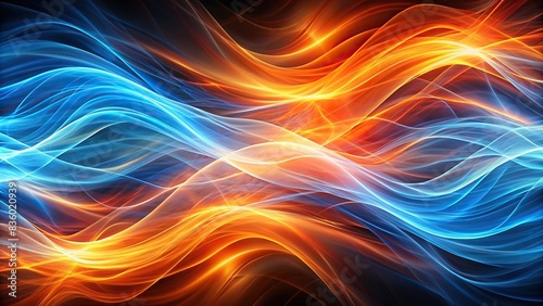 Abstract background with fiery orange and blue waves of energy and movement, abstract, dynamic, captivating, waves, fiery, orange, blue, energy photo