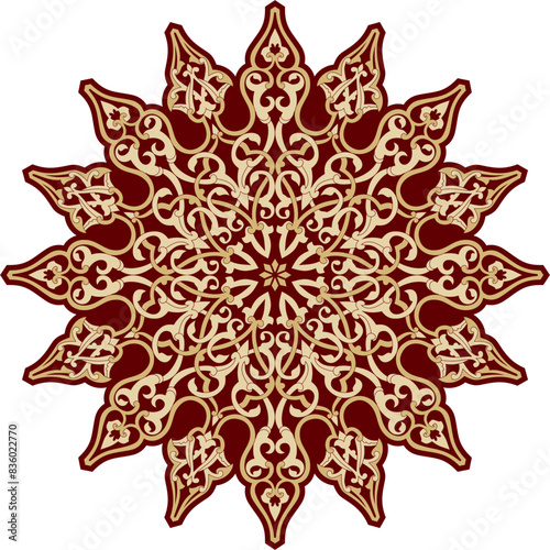 Vector black and red round Turkish ornament. Endless ottoman national circle.
