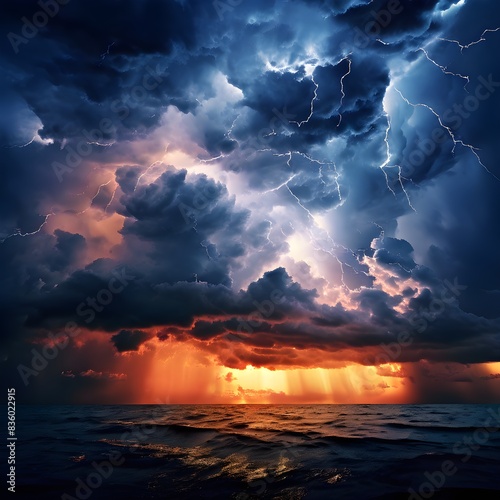 Nature's Contrast: Sunlight Piercing Through a Sea Storm