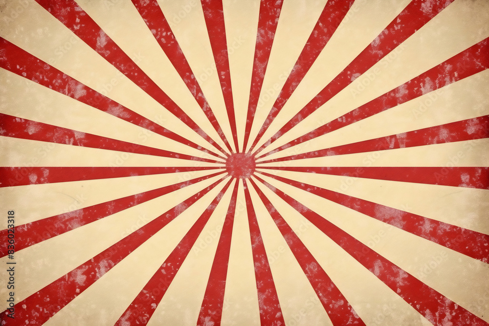 Fototapeta premium Sunlight retro background. Magic Sun beam ray pattern background. Old paper starburst. Circus style. Pale red, beige color burst background