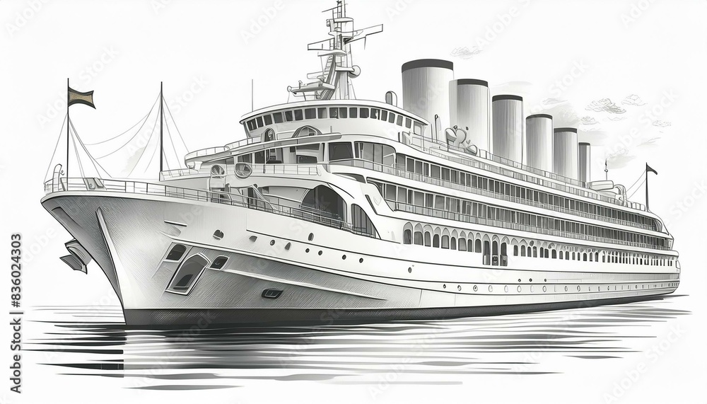 Fototapeta premium vintage monochrome drawing of a passenger steamship, art design