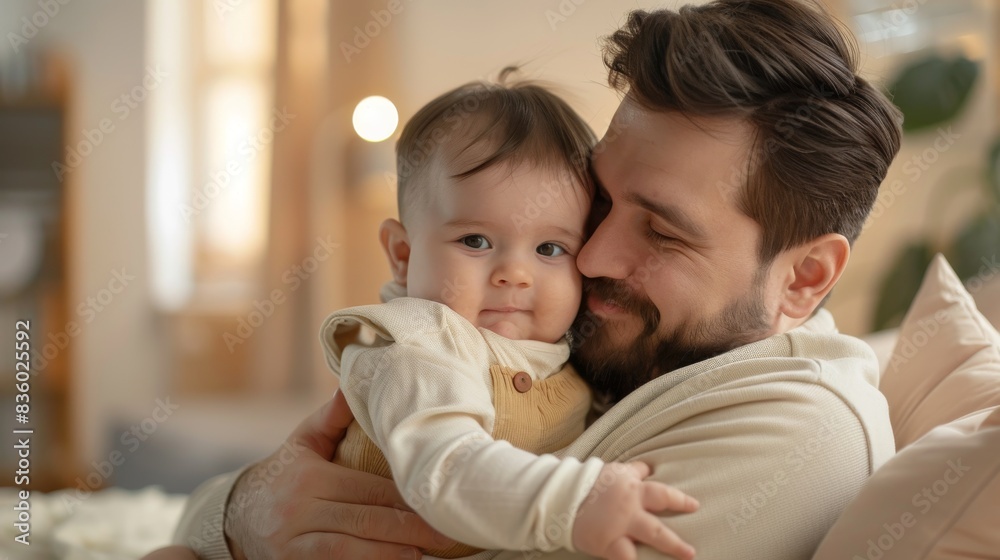 A Fathers Gentle Embrace: A Tender Moment of Love and Joy Captured in a Cozy Home A Fathers Gentle Embrace: A Tender Moment of Love and Joy Captured in a Cozy Home