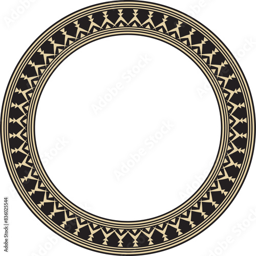 Vector gold and black round Yakut ornament. Endless circle, border, frame of the northern peoples of the Far East.