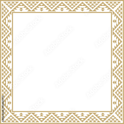 Vector golden square national Indian patterns. National ethnic ornaments, borders, frames. colored decorations of the peoples of South America, Maya, Inca, Aztecs.
