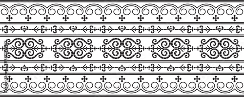 Vector monochrome black seamless Yakut ornament. Endless border, frame of the northern peoples of the Far East.