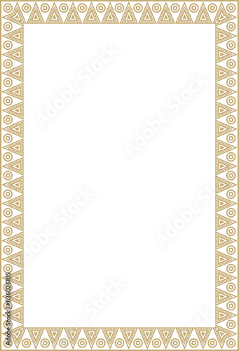 Vector gold native american folk ornament. Square border, frame of the peoples of America, Aztec, Incas, Maya