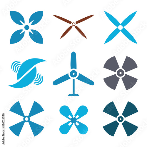 Set of fan vector icons  on a isolated white background 