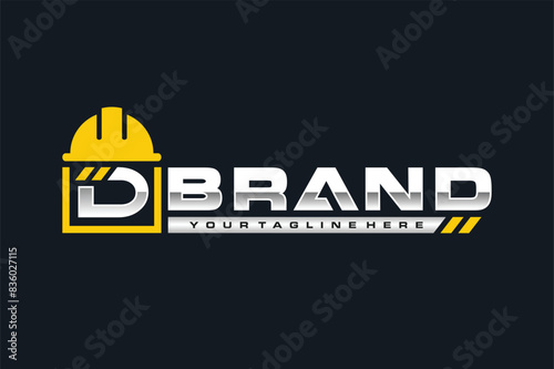 letter D build construction helmet logo