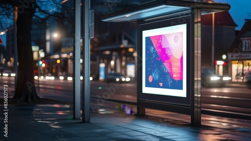Lightbox mock up at a bus stop  presenting an interactive advertisement