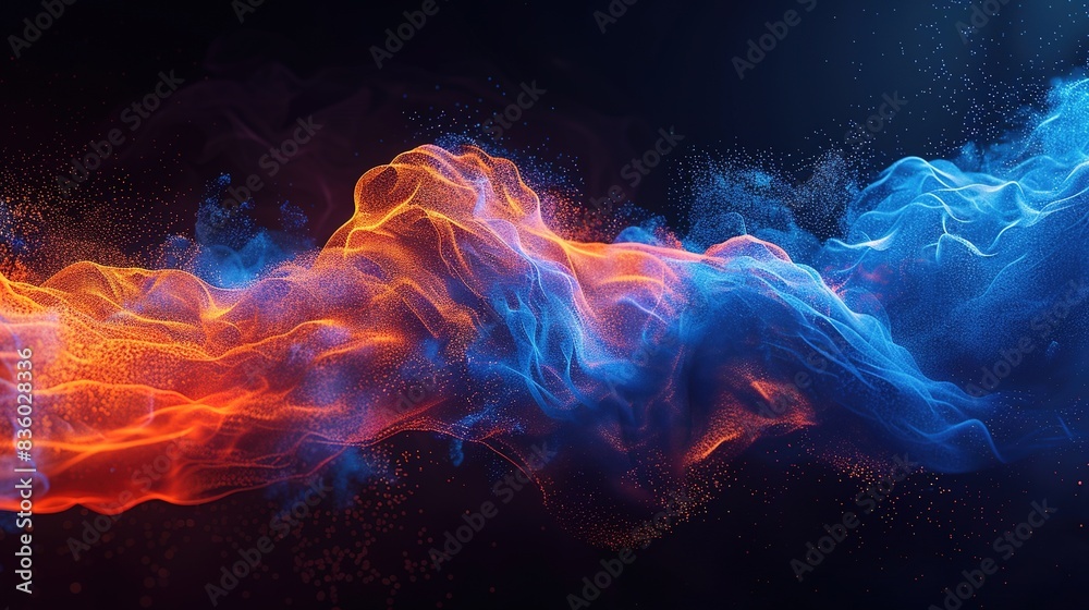 Fototapeta premium 3D Render of Abstract Glowing Fluid Waves on Black Background