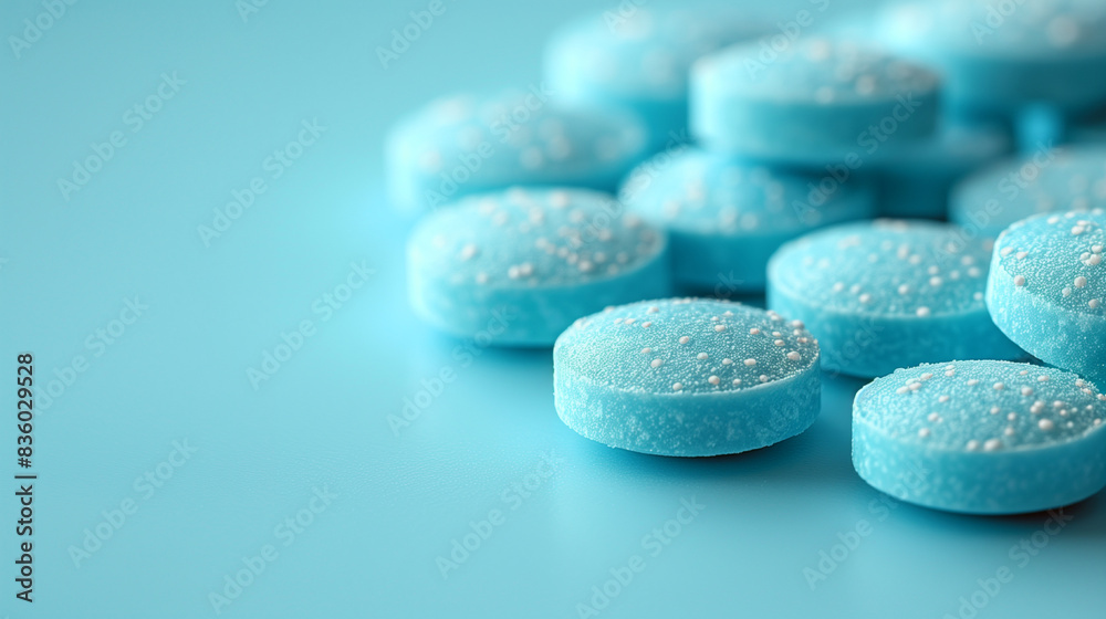 Blue color medical pills in solid background with copy space Blue color medical pills in solid background with copy space