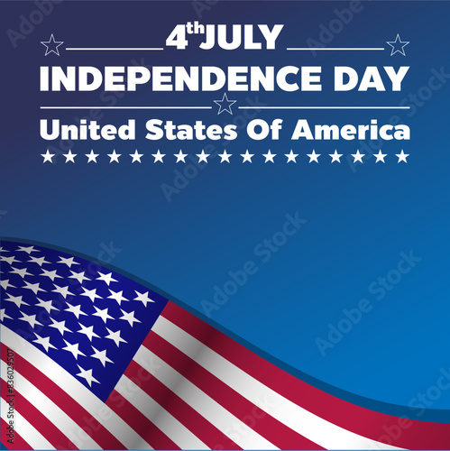 Independence day celebration banners set. Commemorative waving american national flag on blue background vector illustration design template