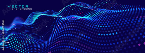 Colorful Blue Sound Wave Ripple Digital Equalizer Design. Big Data Audio Visualization. Digital Water Drop Waves Concept. Vector Illustration. Audio Track Particles Ripple Wave Effect.