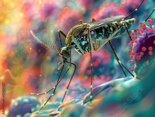 Aedes aegypti mosquito with vial DHF vaccine concept for vaccine anti mosquitoes cause born disease,Laboratory research,Medical science vaccine testing,macrophotography,tropical disease photo