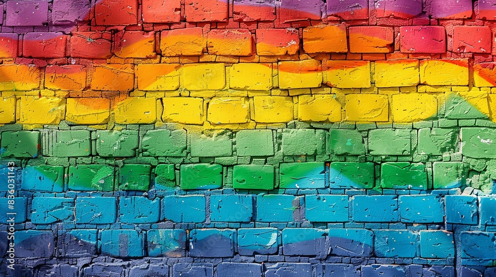 Rainbow Colors on Textured Brick Wall Rainbow Colors on Textured Brick Wall