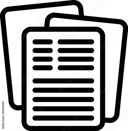 Stacked paper documents icon for professional office organization and business paperwork. Vector graphic illustration in black and white