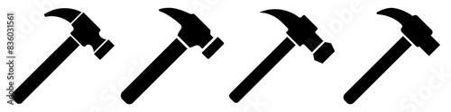 Hammer icons set. Black hammer logo icon in flat design. Vector illustration. © chekman
