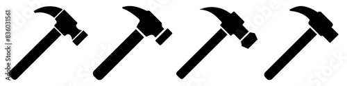 Hammer icons set. Black hammer logo icon in flat design. Vector illustration.