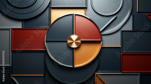 Geometric shapes in plastic and metal materials, arranged in a modern design that exudes sophistication and style. Painting Illustration style, Minimal and Simple,