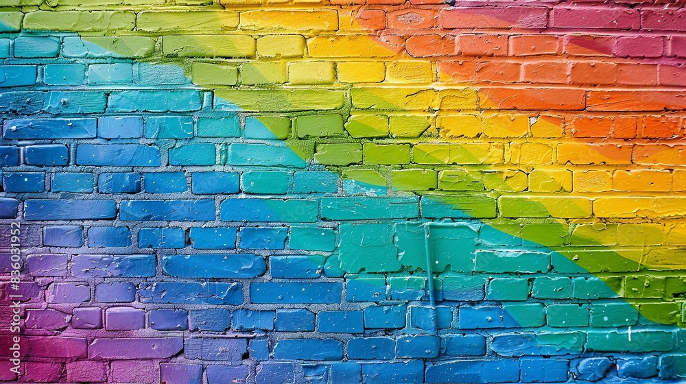 Rainbow Colors on Textured Brick Wall Rainbow Colors on Textured Brick Wall